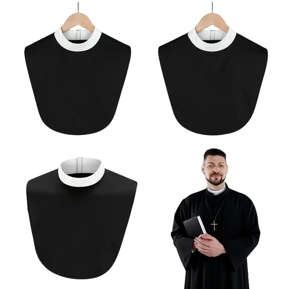 3pcs Unisex Clergy Collars-Clergy Collars, Black Clergy Shirts, Full Neck Straps, Costume Collars, Clergy Accessories, Suitable for Men and Women Clergy, Halloween Clergy Costumes, Masquerade Parties