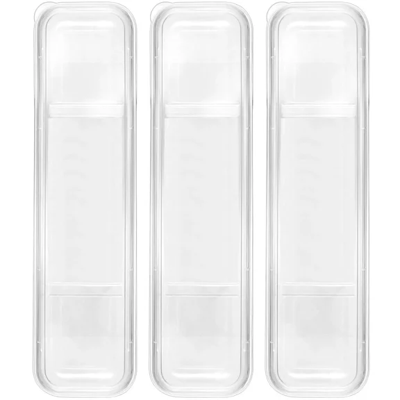 3pcs Utensil Organizer with Lid, Portable 8in Covered Cutlery Holder, Plastic Spoons Forks Chopstick Flatware Storage Box for Camper Picnic Travel- Clear