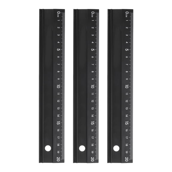 3pcs Uxcell Cutting Ruler 20cm Metric Aluminum Alloy Straight Ruler Non-Slip Rulers