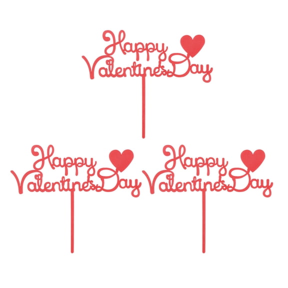 3pcs Valentine's Day Cake Topper Beautiful Acrylic Insert for Woman Lady Female Red English Word Pattern