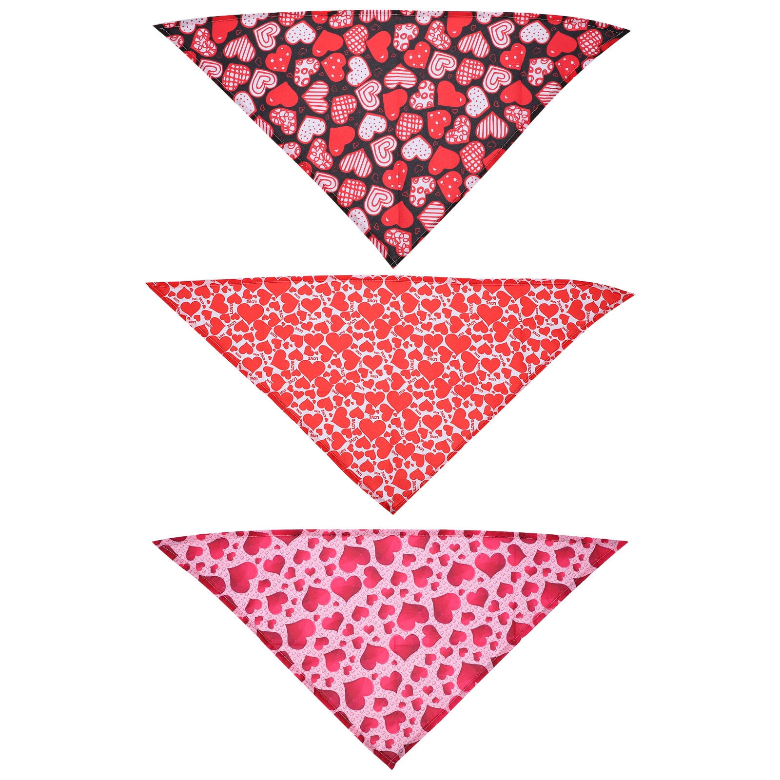 3pcs Valentine's Day Dog Bandanas Triangle Heart Love Bibs Scarf Neckerchief