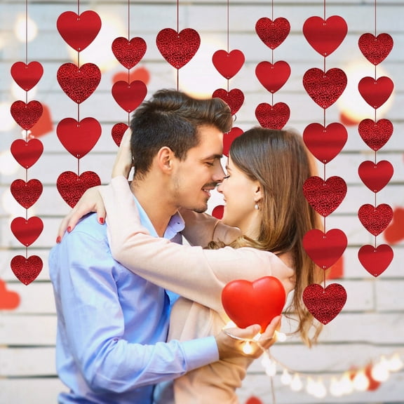 3pcs Valentine's Day Heart Garland Hanging String Decoration, Paper Party Home Wall Decor - 2m/Str 7cm Hearts Multiple Quantity Options