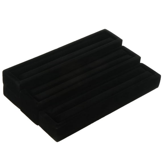 3pcs Velvet Jewelry Display Box Cufflinks Storage Tray Case Organizer Black