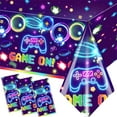 thumbnail image 1 of 3pcs Video Game Table Cloth Game On Neon Gaming Birthday Tablecloths for Kids Boys Girls Video Game Party Decorations Favors Gaming Party Table Covers Supplies, 1 of 4