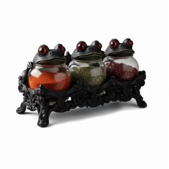 3pcs Vintage ApothecarySpice Jars, Witch & Frog Gothic Style Glass Jars with Screw Top Lid, Kitchen HerbStorage