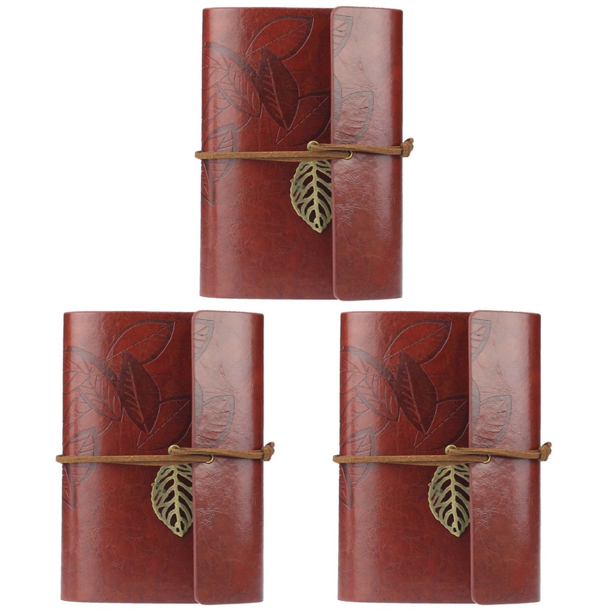 3pcs Vintage Style Leaf Leaves Pattern PU Cover Looseleaf String Bound
