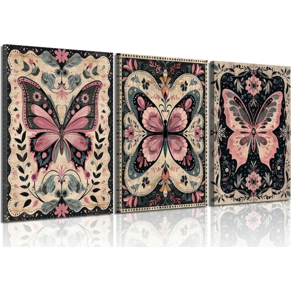 3pcs Vintage gothic insect art poster Wall Art Dark Dragonfly Canvas Painting Retro Floral Plant Pictures Moody Insect Poster Prints for Dark Academia Aesthetic Home Decoration (only canvas)