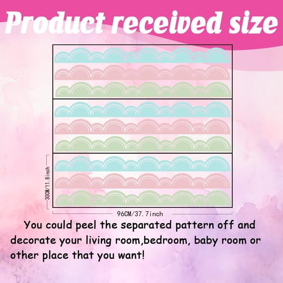 3pcs Wall Sticker Colorful Scalloped Lace Wall Decor Cute Laces Large Size Peel and Stick Vinyl Art Mural Decals for Nursery Livingroom Bedroom Playroom Kids Room Home Decoration