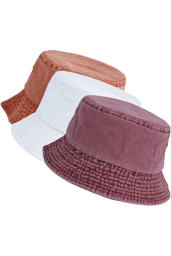 3pcs Washed Cotton Bucket Hats Packable Summer Outdoor Cap Travel Beach Sun Hat for Men Women