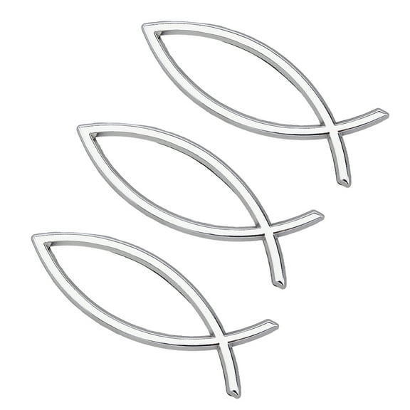 3pcs Waterproof Plastic Jesus Fish Decal Sticker 3D Car Decal Emblem Sticker for Jesus Christian Fish Symbol Silver 140x46x6mm