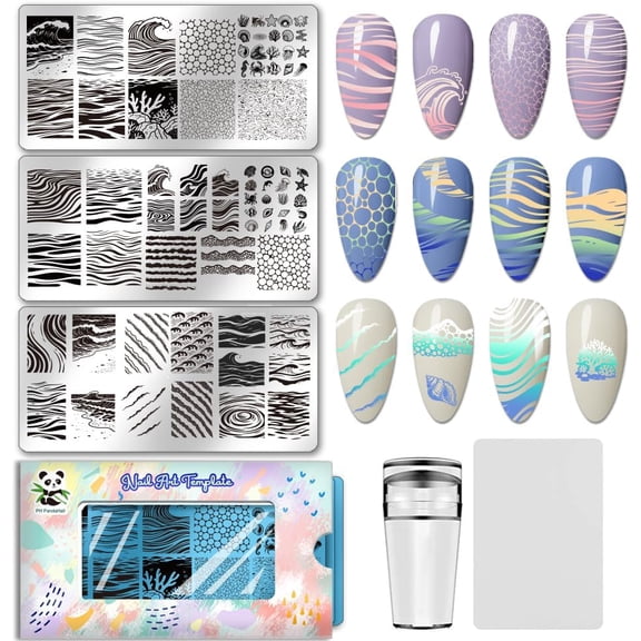 3pcs Waves Nail Stamping Plate Ocean Nail Art Stencils Sea Waves Nail Art Templates Shell Nails Stamper Water Ripples Nail Image Plates