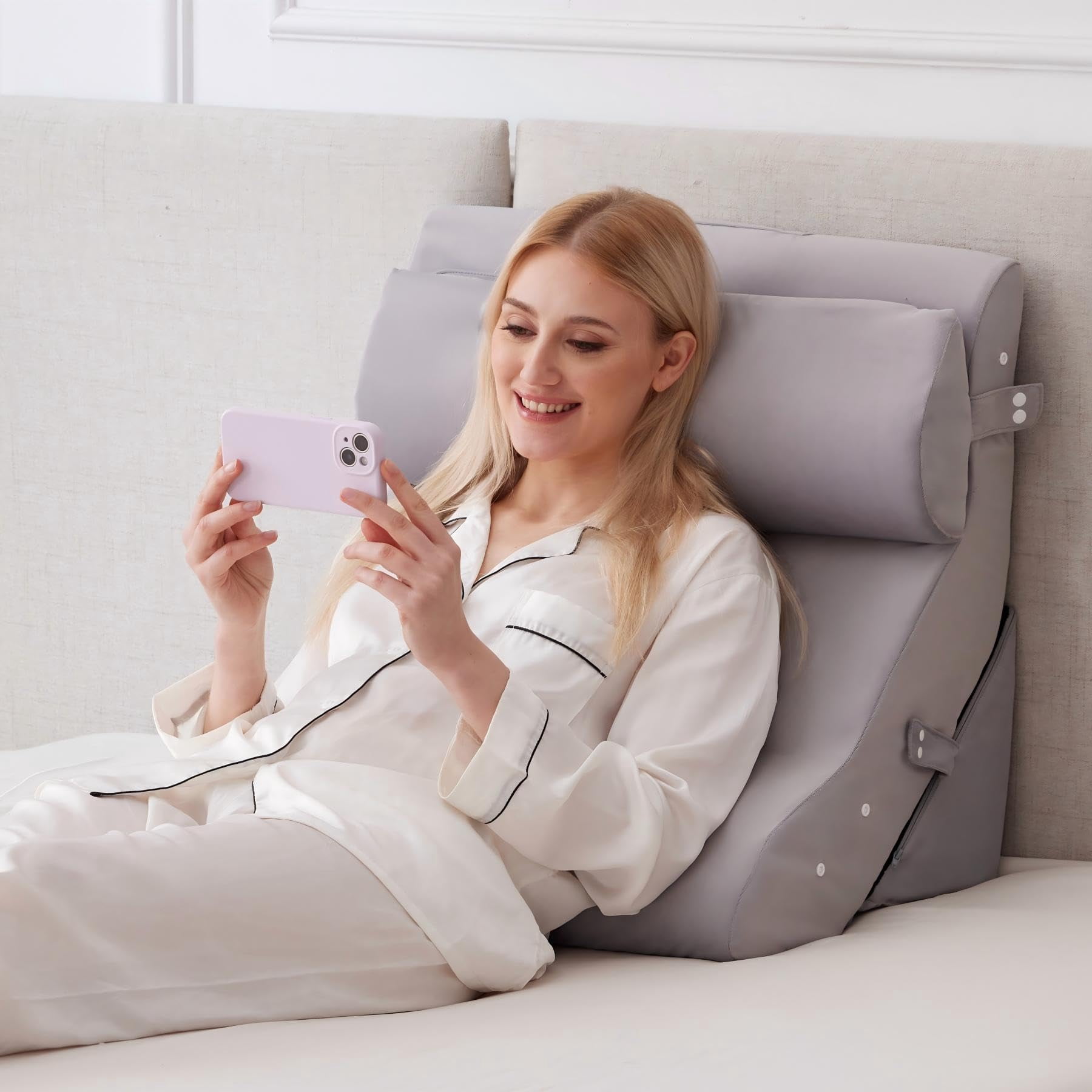 3pcs Wedge Pillow Set For After  Adjustable Bed Sitting Up Acid Reflux Headboard Sleeping&snoring Plush Grey