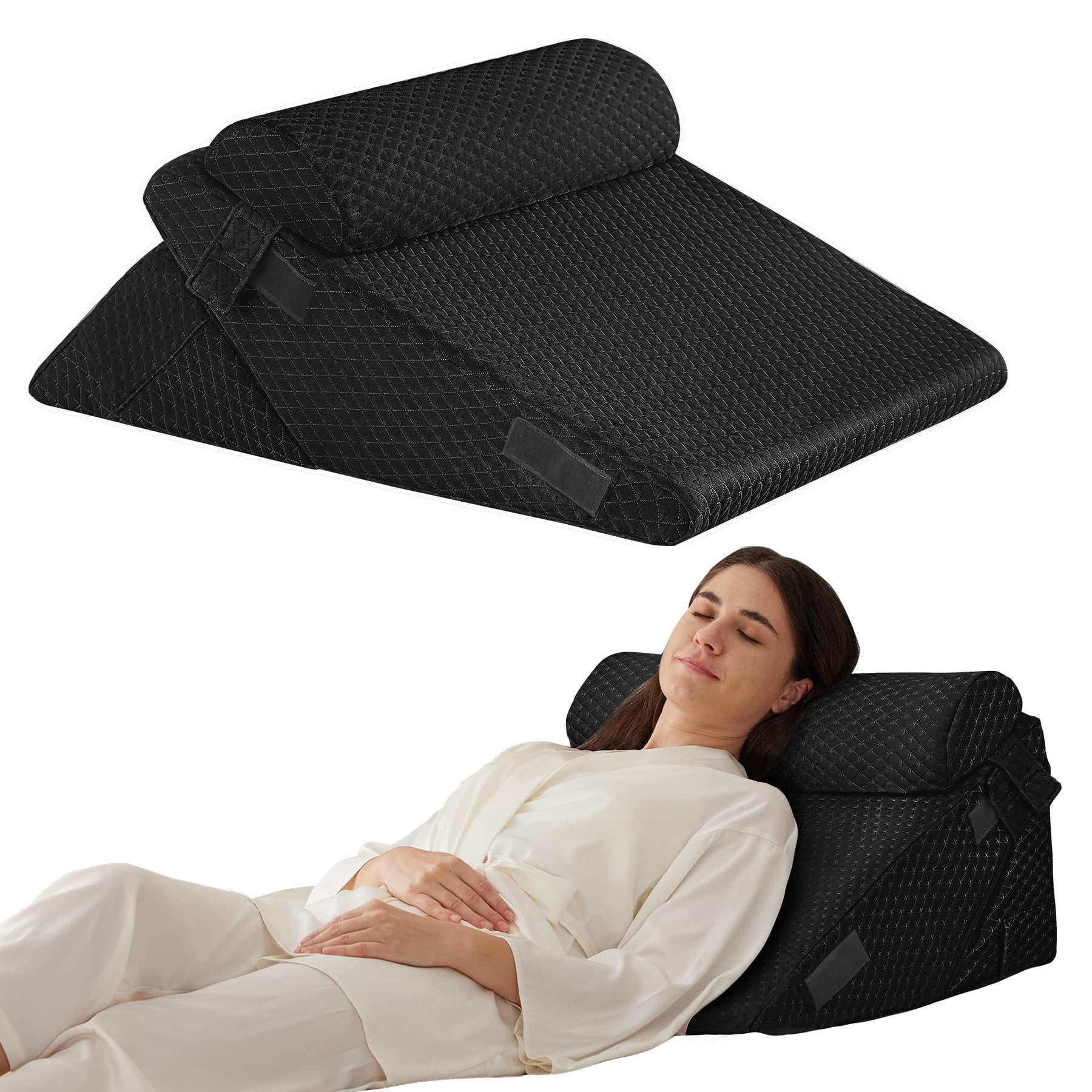 3pcs Wedge Pillow Set For After Surgery  Adjustable 9&12 Inch Bed Sleeping Incline Headboard Post Acid Reflux Neck&back Support Plush Black