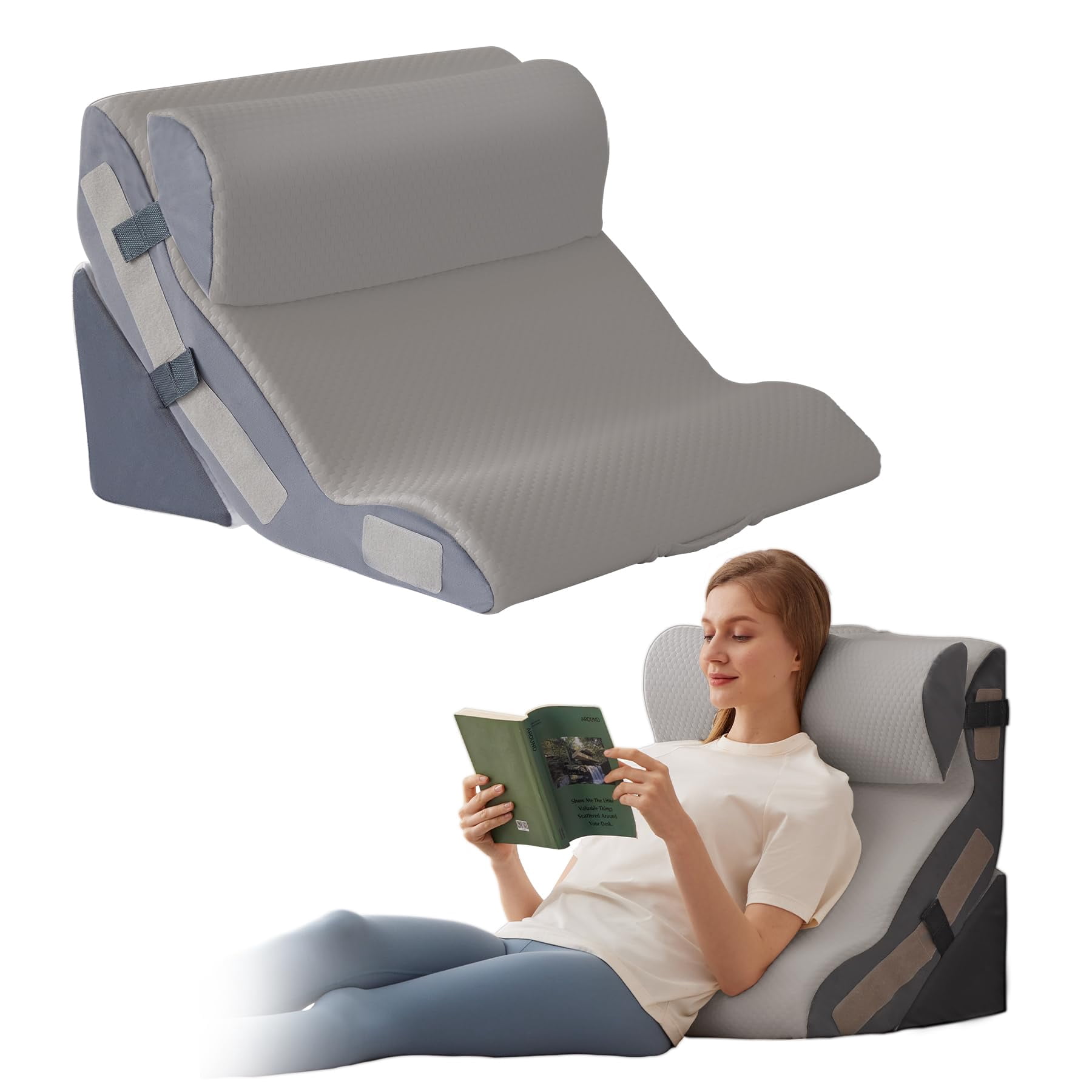 3pcs Wedge Pillow Set For After Surgery  Back Bed Sitting Up 10-in-1 Foam Acid Reflux & Pain Relief Post Gerd Snoring Grey