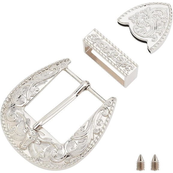 3pcs Western Replacement Belt Buckles Waist Belt Buckle Making Hardware Accessories 1.5" (38mm) Single Prong Belt Buckle Rectangle Belt Loop Ring Metal Belt End Stopper Platinum for DIY handcrafting