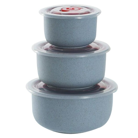 3pcs Wheat Straw Food Storage Box Lunch Bowl Food Storage Container Boxes Tableware Lunchbox Dinnerware Set (Nordic Blue)