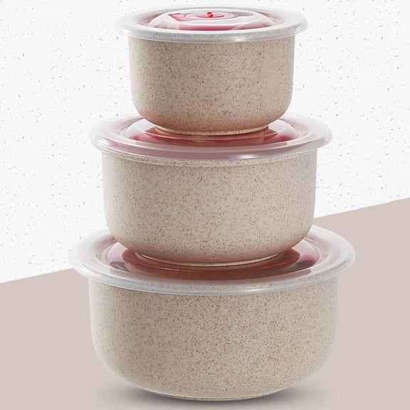 3pcs Wheat straw fresh-keeping bowl three-piece set with lid for home microwaveable plastic round lunch box