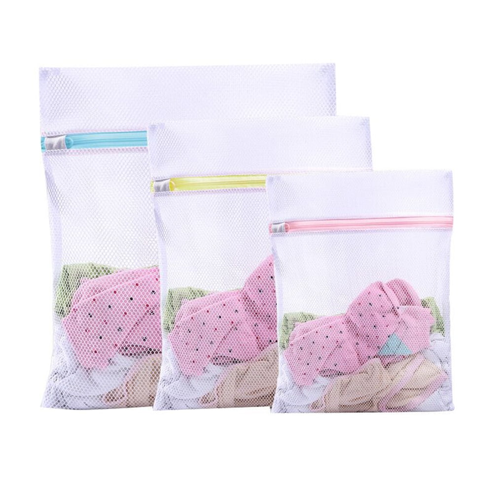 3pcs White Laundry Bag Mesh Washing Bag Garment Bag Delicates Wash Bag