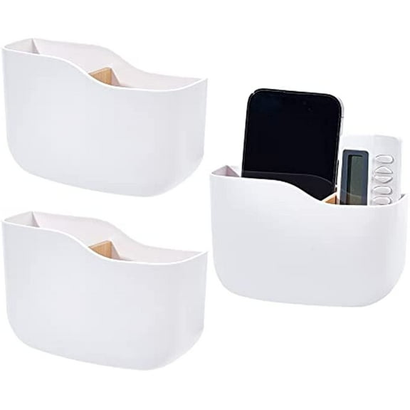 3pcs White PP Plastic Wall-Mounted Remote Control Holders No Punching Phone Organizer Box Adhesive Control Holder Wall Mount Remote Tray Remote Organizer Box Home Office Desk Phones Charging