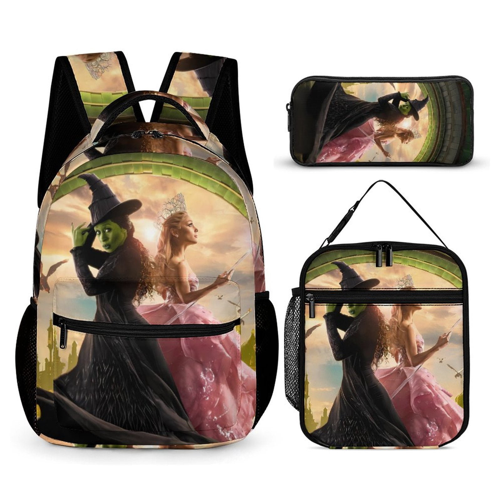 3pcs Wicked Backpack Set, Multi-functional Laptop Bag 17in Water Resistant Travel Daypack, Large Capacity Double Shoulder Backpack With Lunch Bag