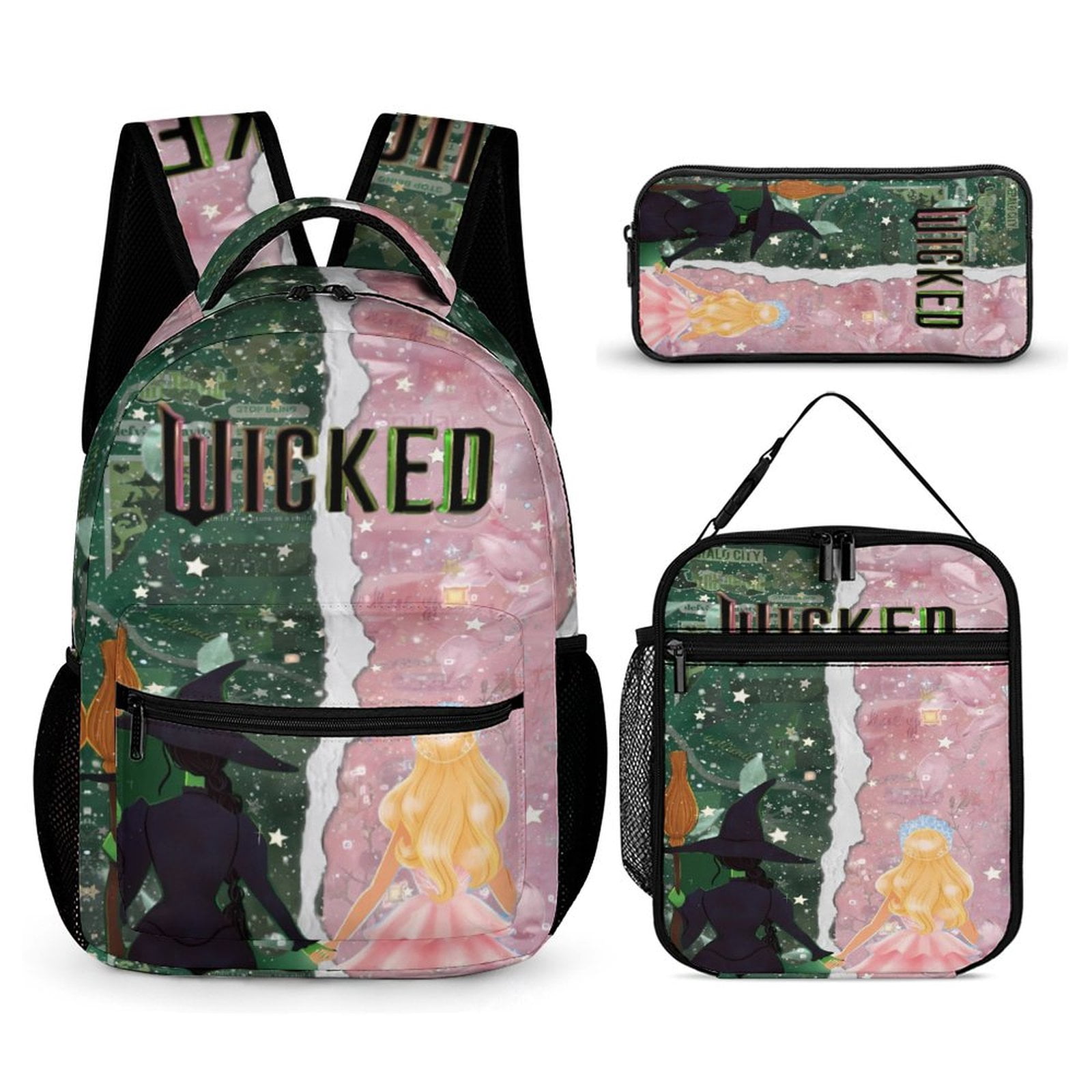 3pcs Wicked Backpack Set, Multi-functional Laptop Bag 17in Water Resistant Travel Daypack, Large Capacity Double Shoulder Backpack With Lunch Bag