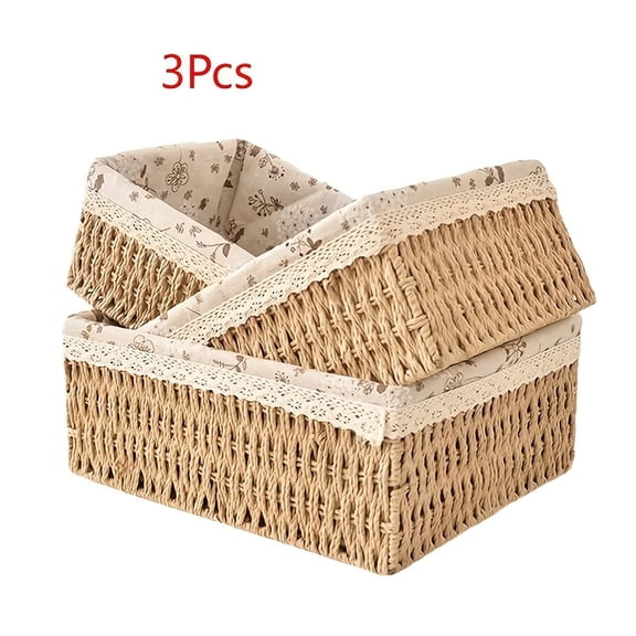 3pcs Wicker Storage Baskets Set, Rustic Hand-Woven Rattan Basket Set for Bathroom Shelf and Counter, Nesting Shelf Baskets for Organizing Toilet Paper, Towels, Toiletries, Decorative Bathroom Basket