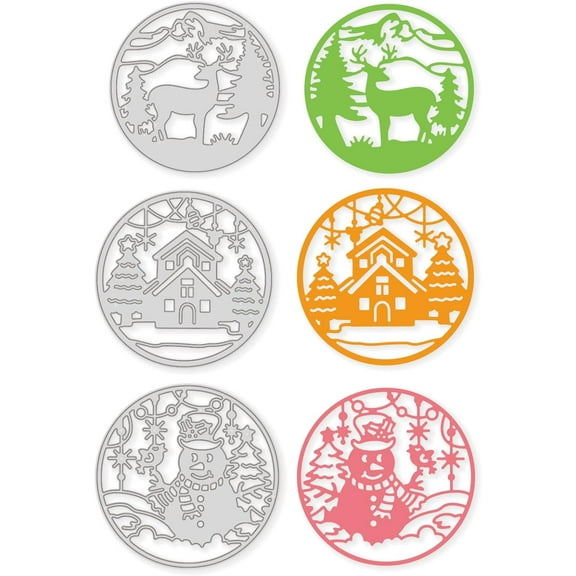 3pcs Winter Cutting Dies Christmas Tree House Snowman Deer Cutting Dies Stencils for DIY Scrapbooking Christmas Cards Making Album Envelope Decoration for DIY