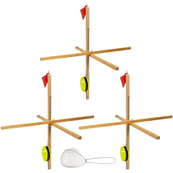 3pcs Winter Ice Fishing Rod Tip Up with Spoon Long Line Foldable Net Ice Fishing Flag Winter Fishing Flag Access$$Sport & Recreation Other