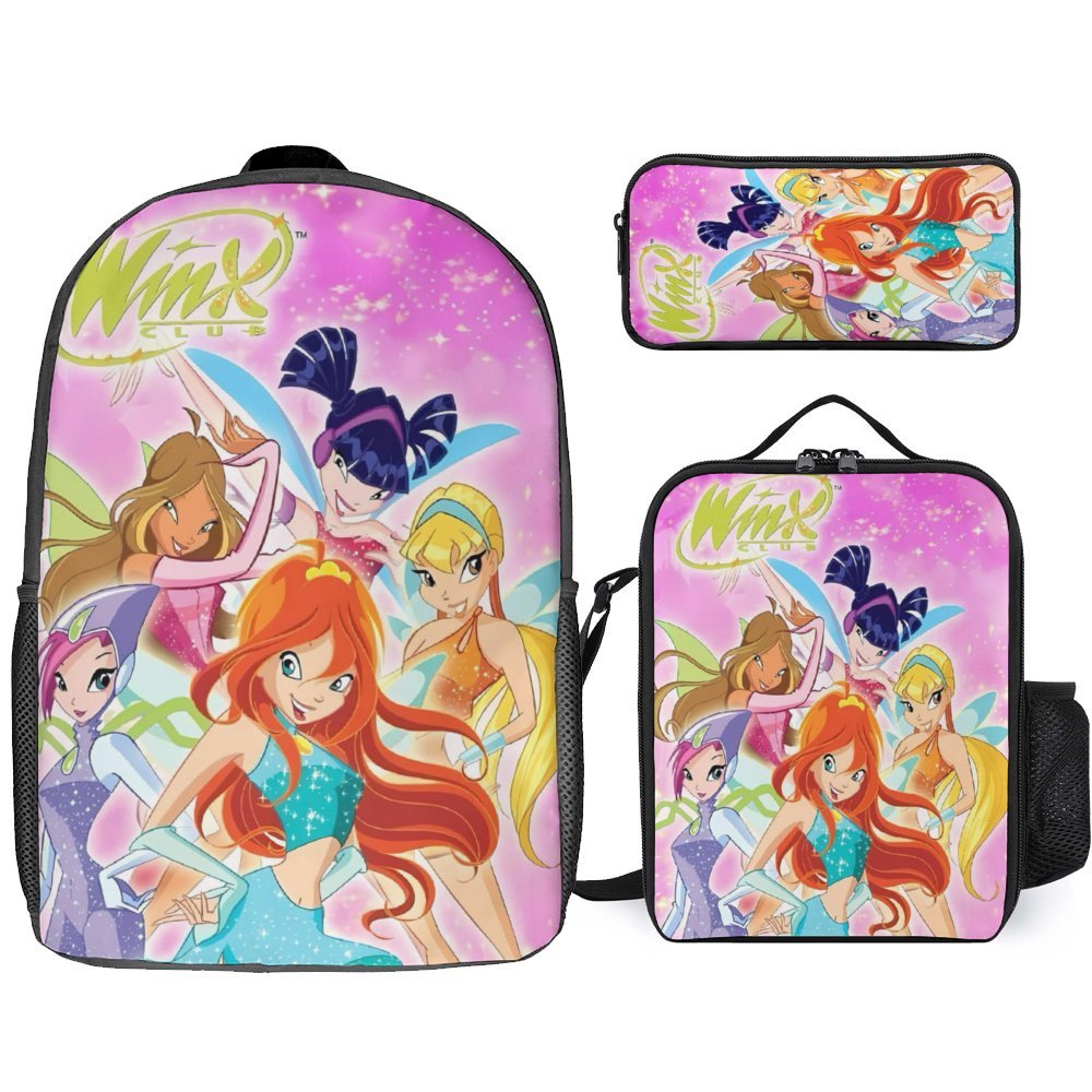 3pcs Winx Club Backpack with Lunch Bag Football Star Backpack Set