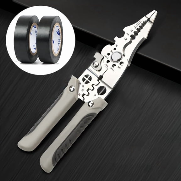 3pcs Wire Stripping Pliers Kit Includes 8-in-1 Multifunctional Stainless Steel Wiring Pliers (8.3 Inch), Electrician Pliers, Crimping Tool, Wire Cutters, & 2 Rolls Electrical Tape