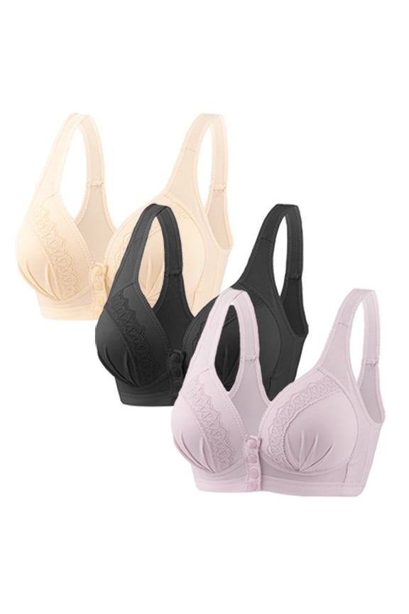 3pcs Wirefree Bras for Women Plus Size Full Coverage Open Closure Bralettes Ladies Elder Lightweight Comfy Seamless Push up Bra