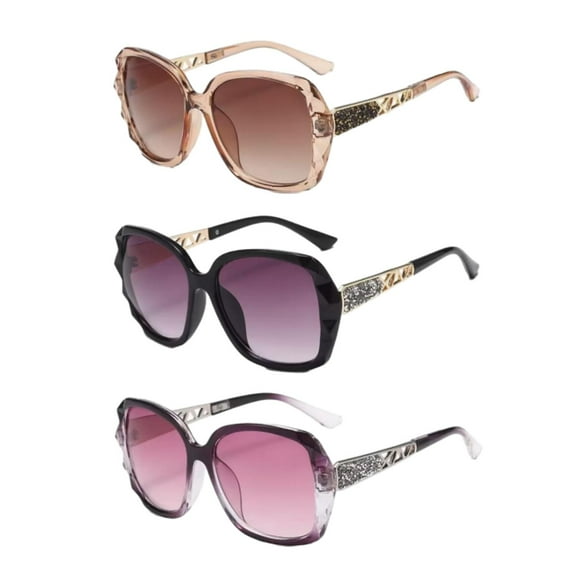3pcs Women Polarized Oversized Sunglasses Shiny Composite Frame Sunglasses Vintage Rhinestone Glasses