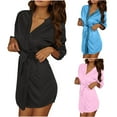 thumbnail image 1 of 3pcs Women Satin Robes with Belt PJ Set Lightweight Sleepwear Half Sleeve Kimono Hooded Bathrobe Pink+ Blue+ Black Free Size, 1 of 7