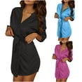 thumbnail image 1 of 3pcs Women Satin Robes with Belt PJ Set Lightweight Sleepwear Half Sleeve Kimono Hooded Bathrobe Purple+ Blue+ Black Free Size, 1 of 7