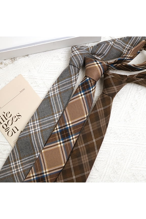 3pcs Women's Coffee Plaid Tie - Fashionable JK/DK Uniform Accessory, Casual School Style Look, Polyester Fabric, Hand Wash or Dry Clean