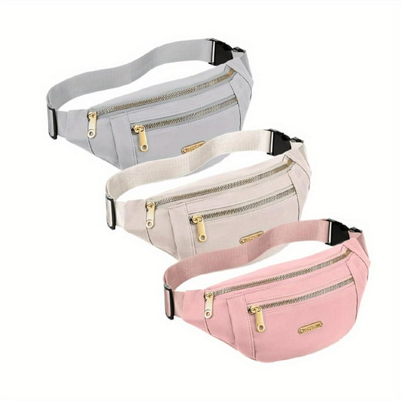 3pcs Women's Nylon Fanny Pack with Adjustable Strap, Waterproof Multi-Pocket Waist Pack, Fashionable Crossbody Shoulder Bag for Travel, Sports & Outdoor Activities