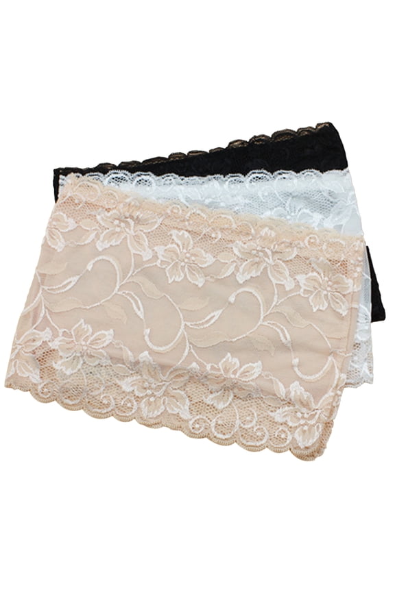 3pcs Womens Floral Lace Stretchy Strapless See Through Bandeau Tube with Bra - Size L