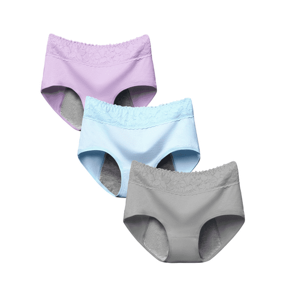 3pcs Womens Period Panties, Medium Waist, Postpartum, Women'S Menstrual Underwear Briefs- Bikinis with Full-Coverage Anti-Leak Protection