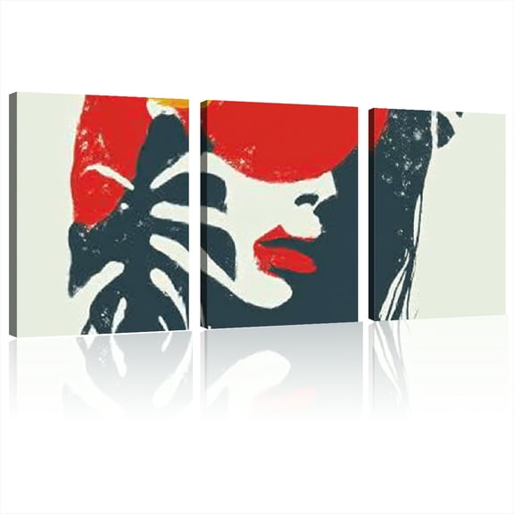 3pcs Wood Framed HD Canvas Print Art - Abstract Watercolor Monstera Leaf Wall Decor, Modern Colorful Tropical Plant Painting with Vibrant Red, Yellow, White & Black on Teal, 12*16inch*3pcs