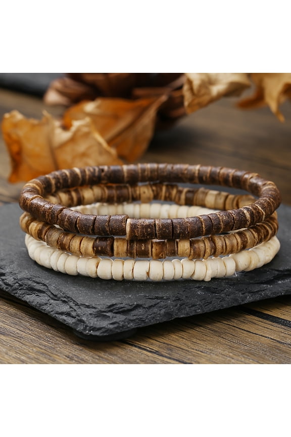 3pcs Wooden Bead Stretch Bracelet Set, Fashion Bohemian Irregular Bead Stacking, All-in-One Elastic Wristband Jewelry,black