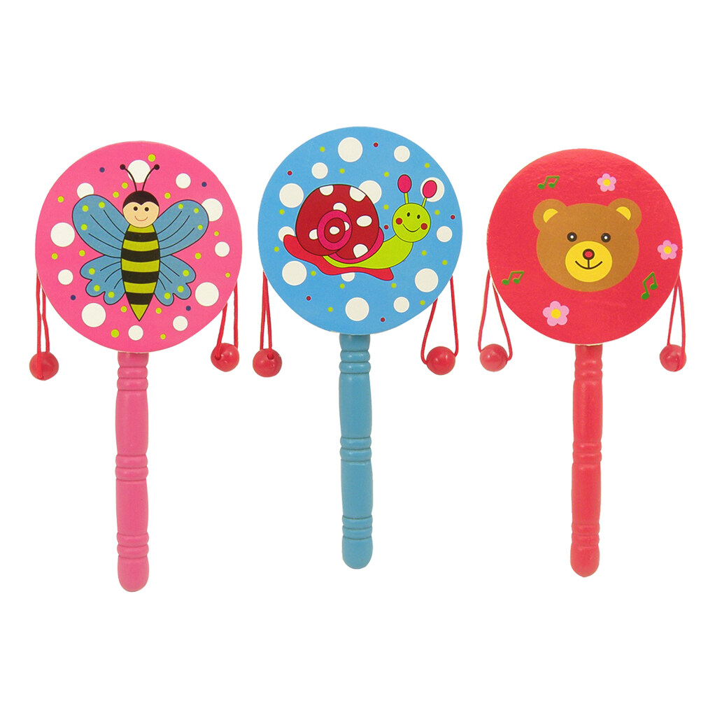 3pcs Wooden Cartoon Rattledrums Early Educational Shaking Drum
