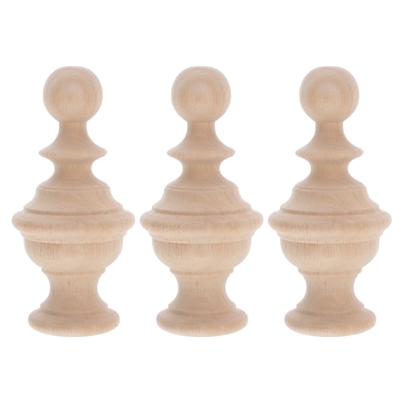 3pcs Wooden Carved Wood Finial Toppers - Unfinished Wood Post Cap for Bed Curtain Rod Stairs Staircase Rail Home Decoration DIY Craft Projects