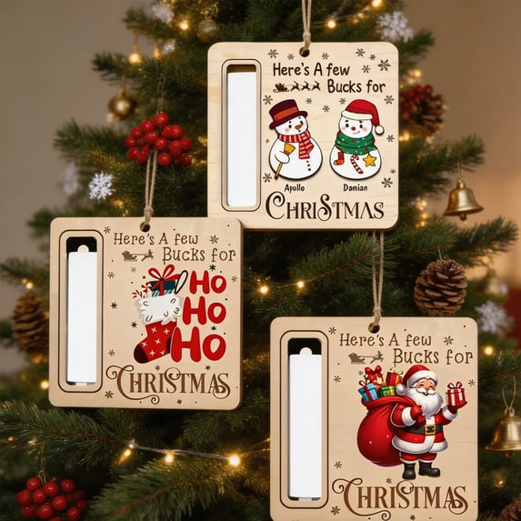 3pcs Wooden Christmas Money Holder Ornament, Cash Gift Ornament for Tree Decor, Holiday Unique Pendant for Friend, Exquisitely Carved and Durable