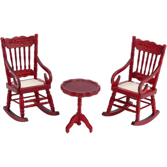 3pcs Wooden Dollhouse Furniture 1:12 Scale Miniature Rocking Chair Mini End Table Tiny House Accessories Tea Table Model for Living Room Home Scene Decoration Craft Displays