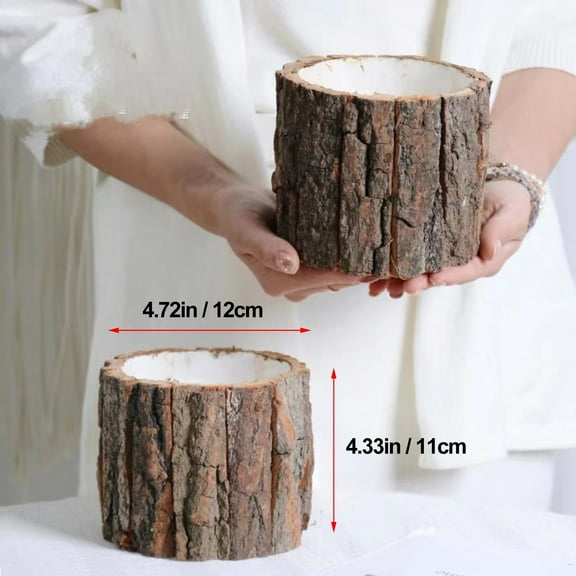 3pcs Wooden Flower Pots, Wood Bark Planter, IOTdou Tree Bark Vase, Rustic Tree Stump Pot for Home, Garden, Patio, and Party Decorations, 4.7" x 4.3"