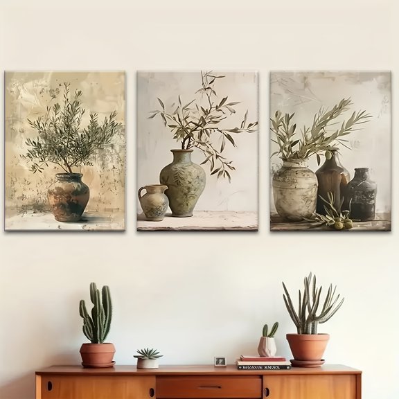 3pcs Of Wooden Framed Wall Art, Modern Home Decoration High Quality Olive Branch Painting Aesthetic Canvas Printing Mural, Creative Art Design, Ideal Gift For Living Room, Bedroom,