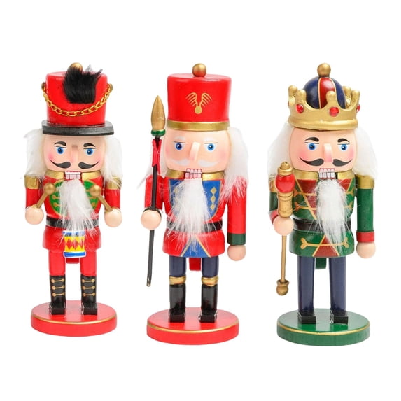 3pcs Wooden Nutcracker Soldier Model Handpainted Creative Free Standing Puppet Doll for Party Holiday Home Desktop Decoration Style D
