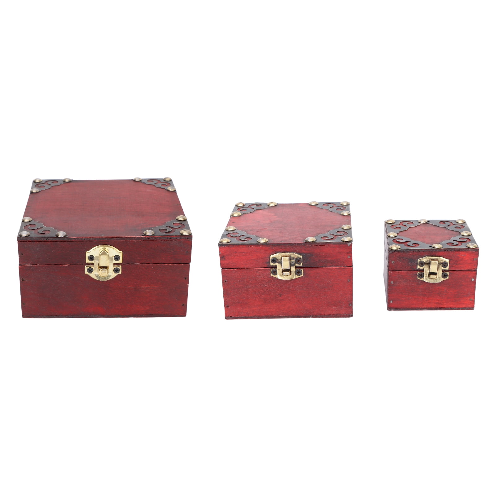 3pcs Wooden Storage Box Alloy Locking Clasp Vintage Jewelry Case for