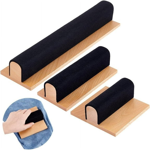 3pcs Wooden Tailors Clapper with Felt Handle for Seam Ironing Flattening Tool Black 175~321x81~120x53~54mm