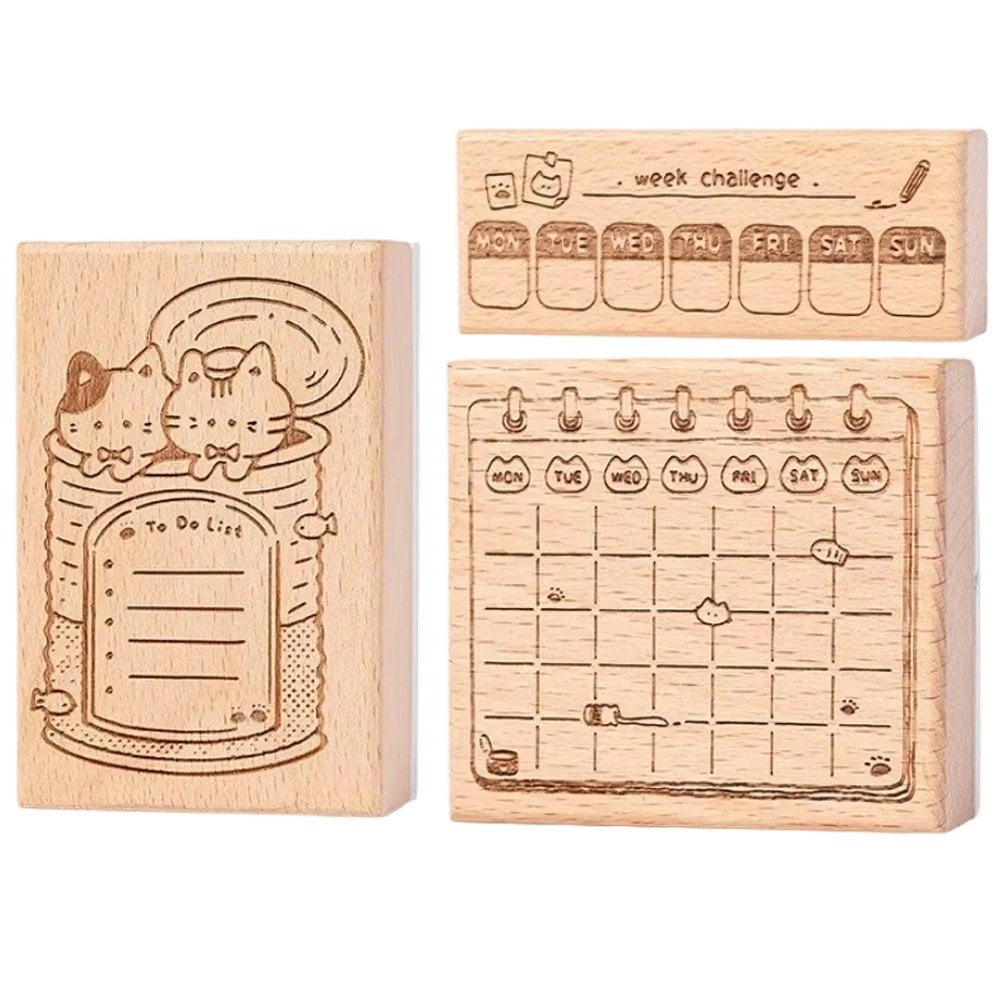 3pcs Wooden Time Planning Table Stamps Wood Assorted Stamp Wooden Stamp ...